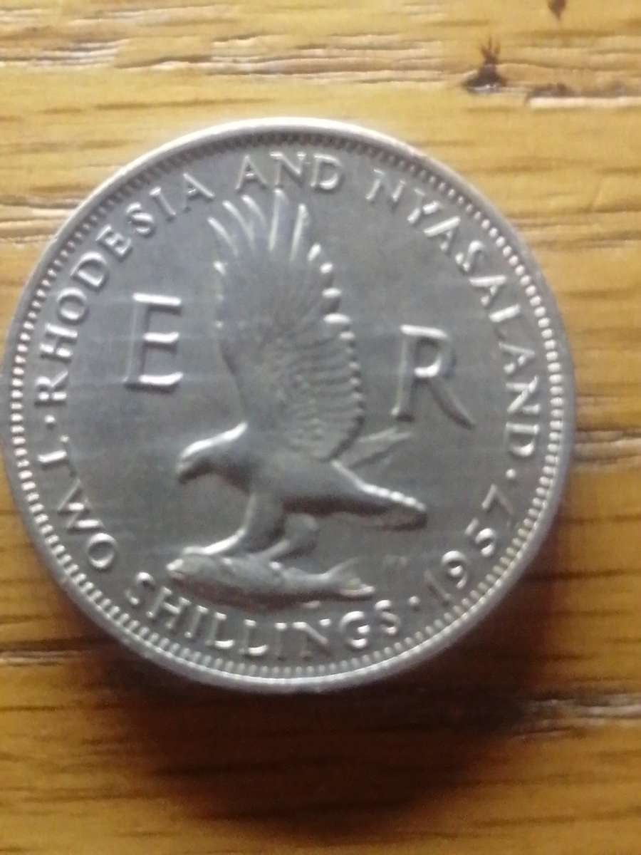 Rare 1957 Rhodesia&Nyasaland two shillings coin