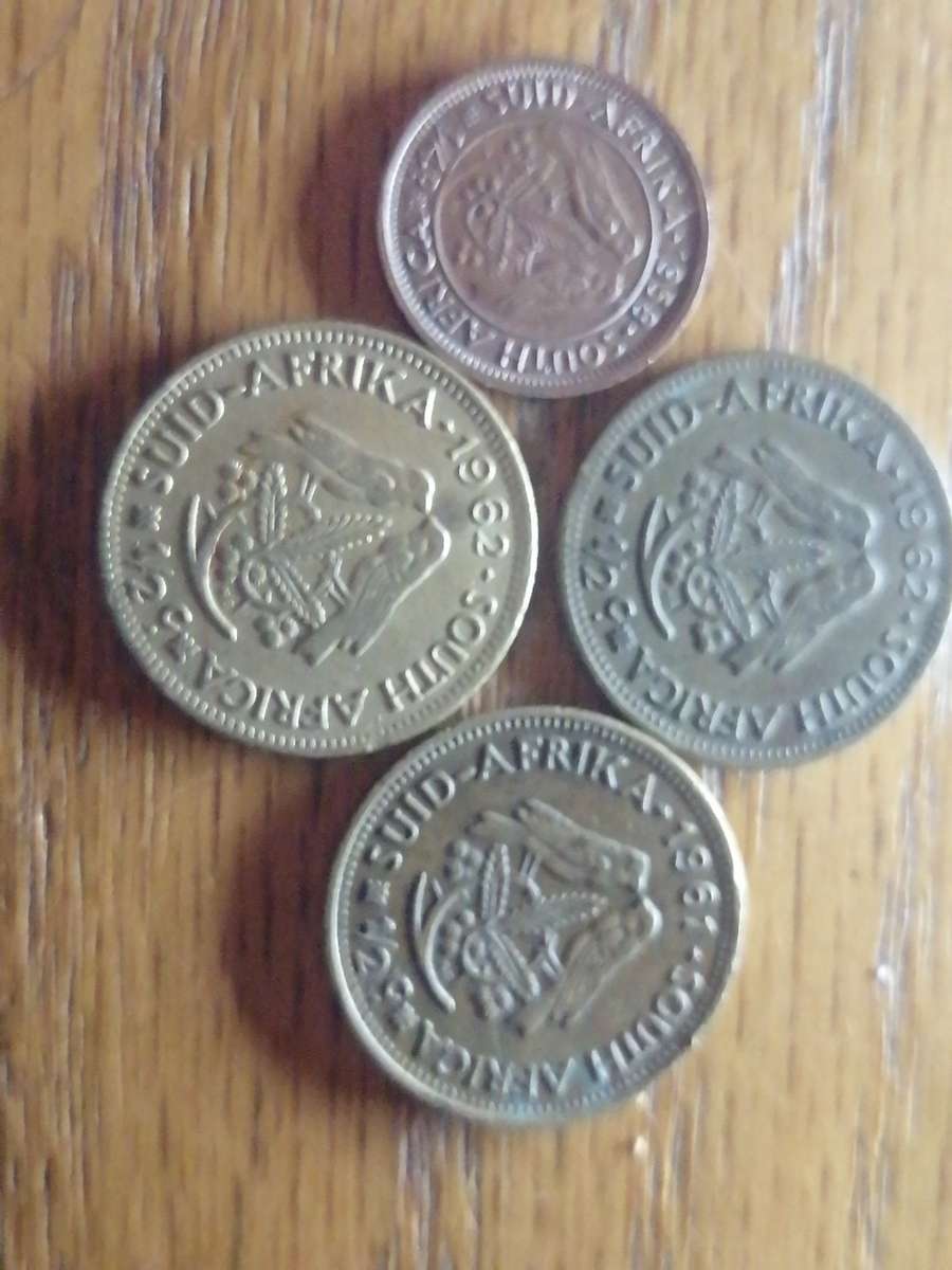 South Africa 1961 & 1962 1/2c coins.. 1958 1/4d coin.