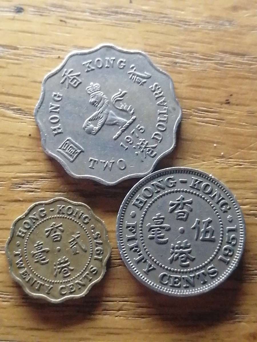 1975 $2 & 20 cent. 1951 50 cent Hong Kong