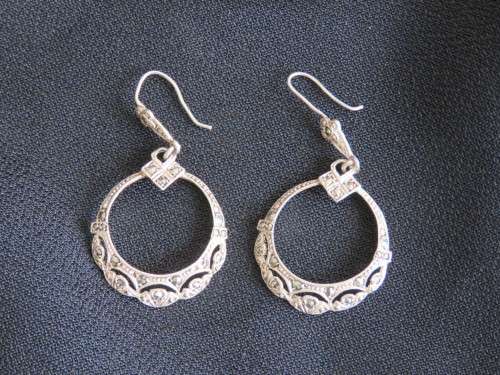 SILVER MARCASITE HOOP EARRINGS