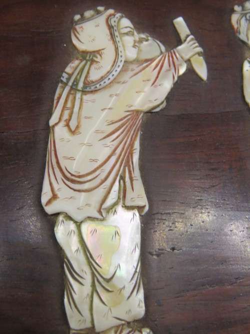 VINTAGE CHINESE WOODEN BOX with MOTHER-OF-PEARL APPLIED DECORATION