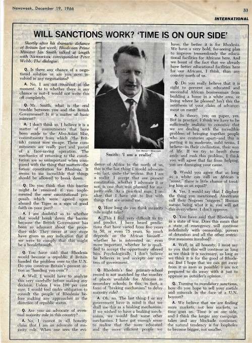 RHODESIA MEMORABILIA - NEWSWEEK Dec 1966 -  PLUS UDI