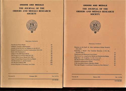 ORDERS AND MEDALS RESEARCH SOCIETY JOURNALS  X 36
