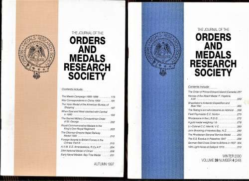 ORDERS AND MEDALS RESEARCH SOCIETY JOURNALS  X 36