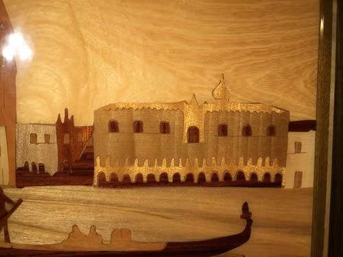 Vintage Inlaid Wood Marquetry Picture 24cm x 18cm