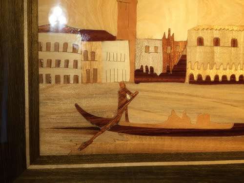 Vintage Inlaid Wood Marquetry Picture 24cm x 18cm