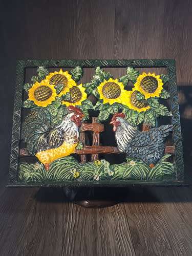 Cast Iron Recipe Book Stand - Sunflowers & Chickens