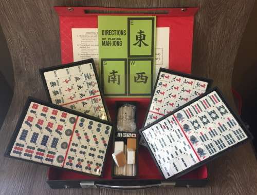 Vintage Mah-Jong Game, Bakelite or Hard Plastic with Bamboo Backing (New & Unopened)