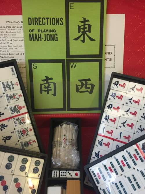 Vintage Mah-Jong Game, Bakelite or Hard Plastic with Bamboo Backing (New & Unopened)