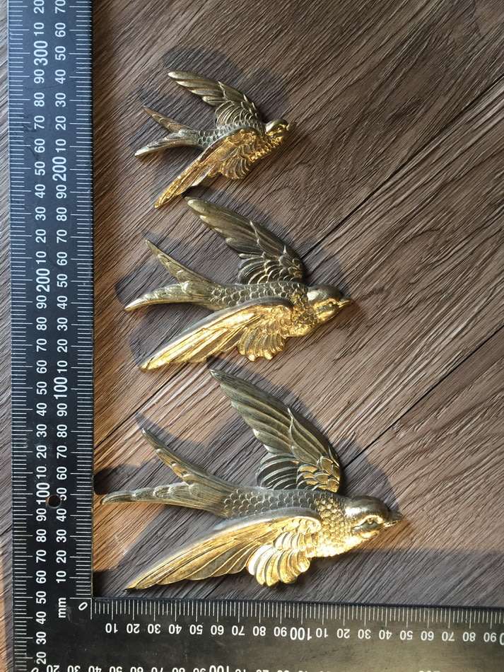 3 Solid Brass Swallow Wall Hangers, England