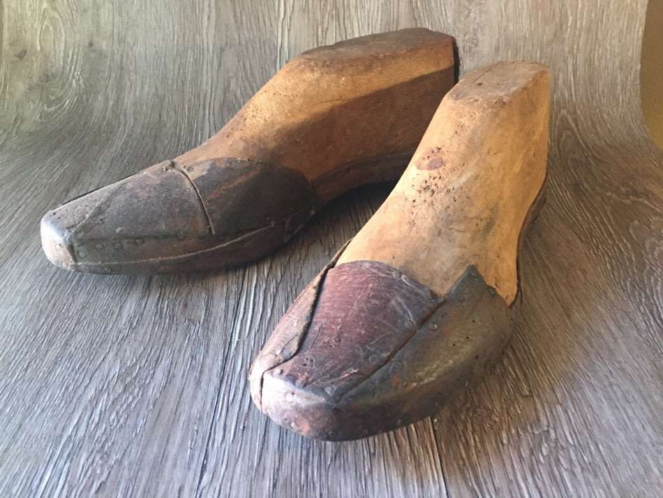 Very Old Wood & Leather Shoemaker Forms (Pair)