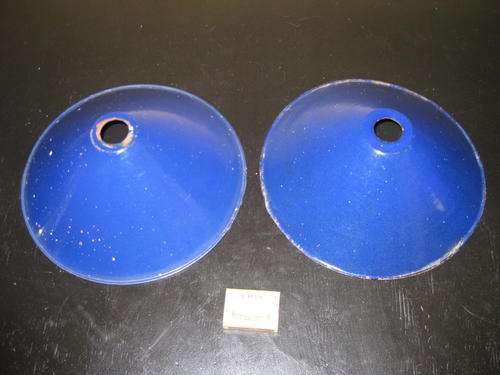 2x Vintage Blue Enamel Lamp Shades (25cm x 8cm)