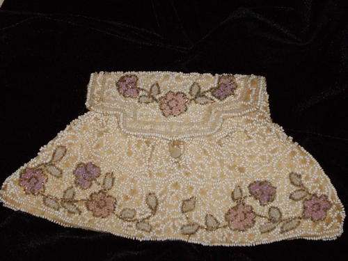 BEADED EVENING BAG - very old handmade in Belguim