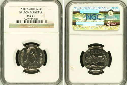 RARE MS61 YES - NGC GRADING - 2000 MANDELA SMILY R5 COIN !!