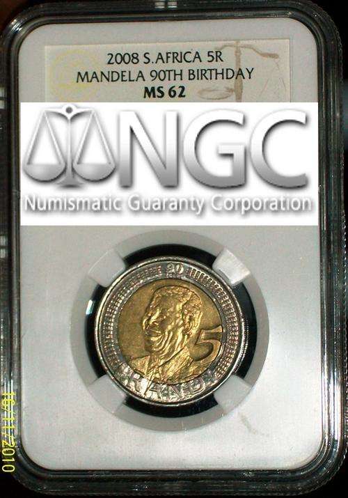 NGC GRADED MS62 - RARE GRADE - MANDELA BIRTHDAY 2008 R5 COIN