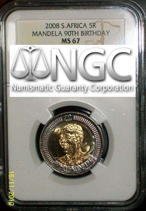 NGC GRADED MS67 - MANDELA BIRTHDAY 2008 R5 COIN
