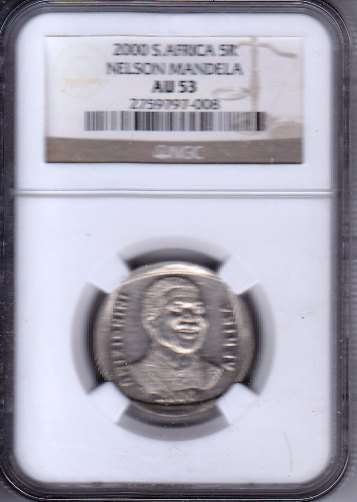 NGC GRADED au53 - MANDELA 2000 R5 COIN