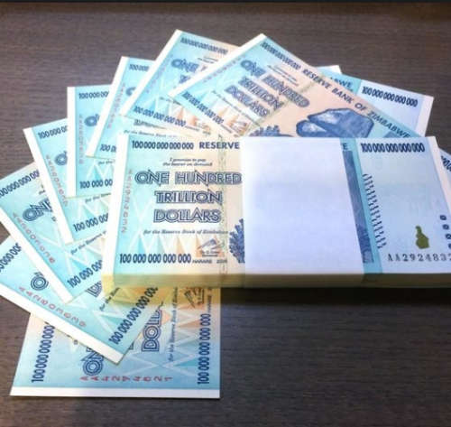 5 x 100 trillion Zimbabwe Dollars notes(crisp new)  {Bids with less than 4 ratings will be deleted}
