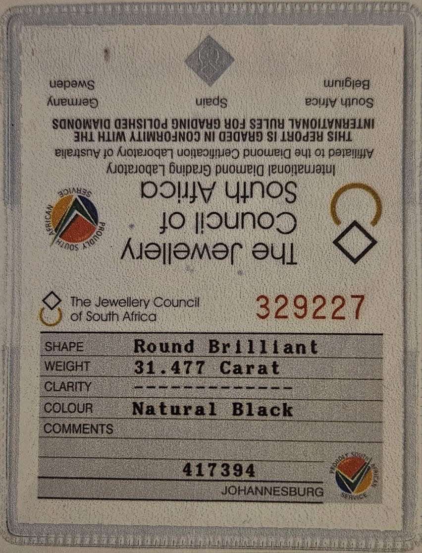 31.477 carat,  Natural Black Diamond (Round Brilliant Cut) Massive Rare Size