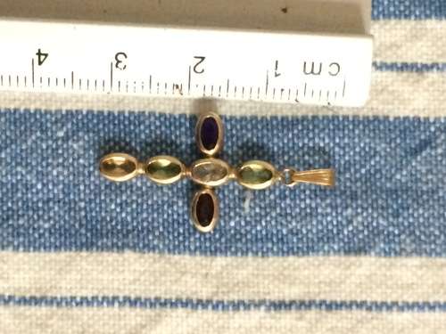 Stunning multi coloured cross 9ct gold