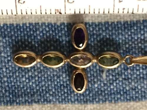 Stunning multi coloured cross 9ct gold