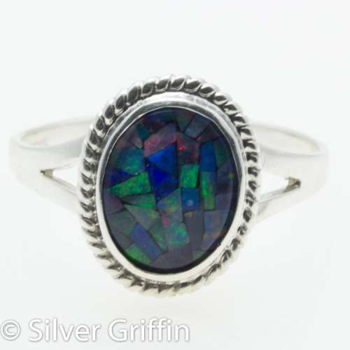 1.75cts NATURAL AUSTRALIAN OPAL TRIPLET ,925 SILVER RING, SIZE 8,