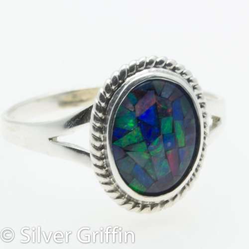 1.75cts NATURAL AUSTRALIAN OPAL TRIPLET ,925 SILVER RING, SIZE 8,