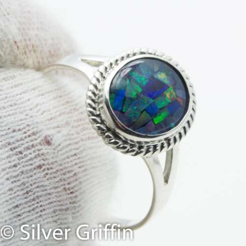 1.75cts NATURAL AUSTRALIAN OPAL TRIPLET ,925 SILVER RING, SIZE 8,