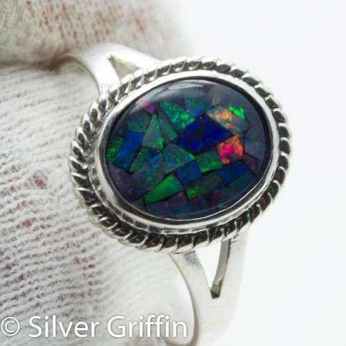 1.75cts NATURAL AUSTRALIAN OPAL TRIPLET ,925 SILVER RING, SIZE 8,
