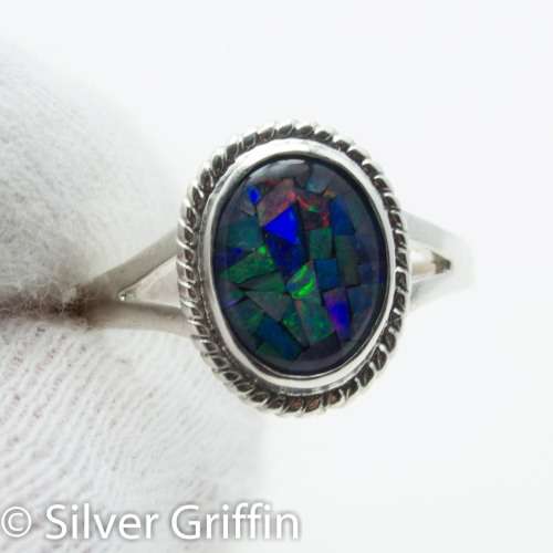 1.75cts NATURAL AUSTRALIAN OPAL TRIPLET ,925 SILVER RING, SIZE 8,