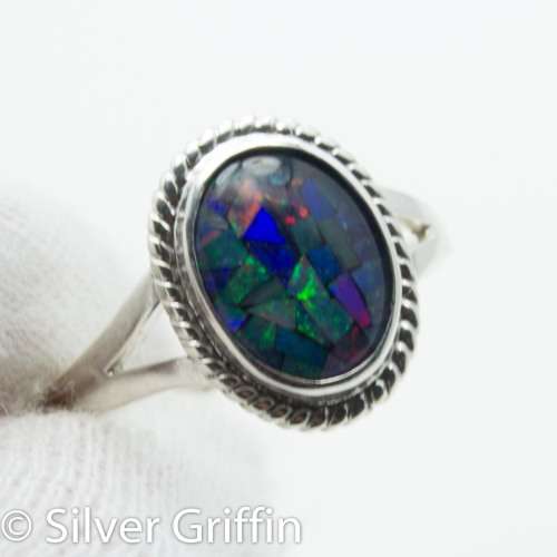 1.75cts NATURAL AUSTRALIAN OPAL TRIPLET ,925 SILVER RING, SIZE 8,