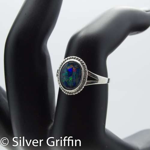 1.75cts NATURAL AUSTRALIAN OPAL TRIPLET ,925 SILVER RING, SIZE 8,