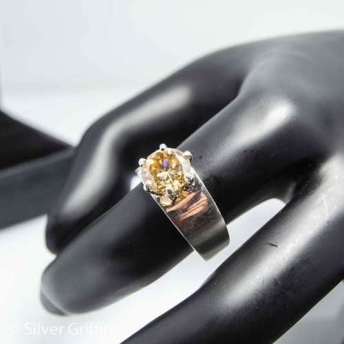 1.97 VVS2 Fancy brown Round Cut Moissanite 925 Solid Silver Ring