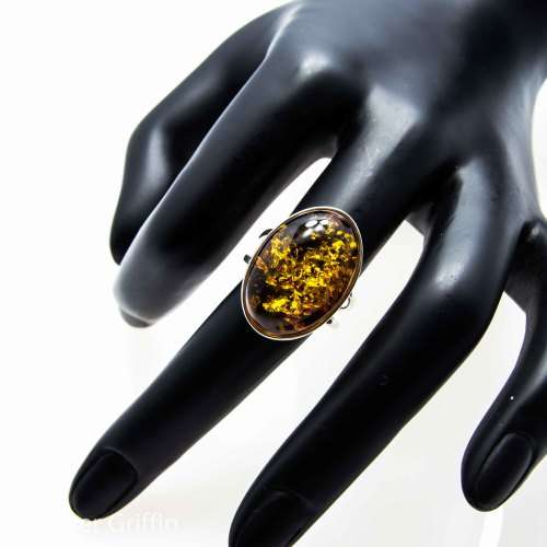 HUGE NATURAL BALTIC AMBER 925 SILVER RING IMPORTED FROM POLAND