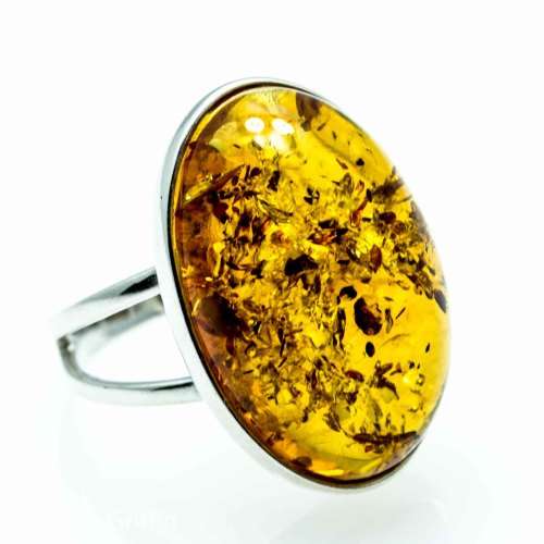 HUGE NATURAL BALTIC AMBER 925 SILVER RING IMPORTED FROM POLAND