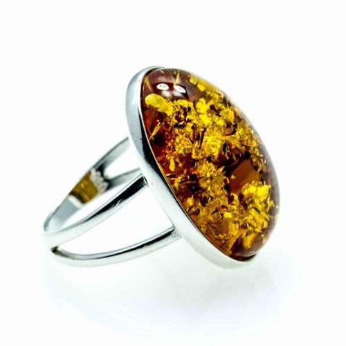 HUGE NATURAL BALTIC AMBER 925 SILVER RING IMPORTED FROM POLAND