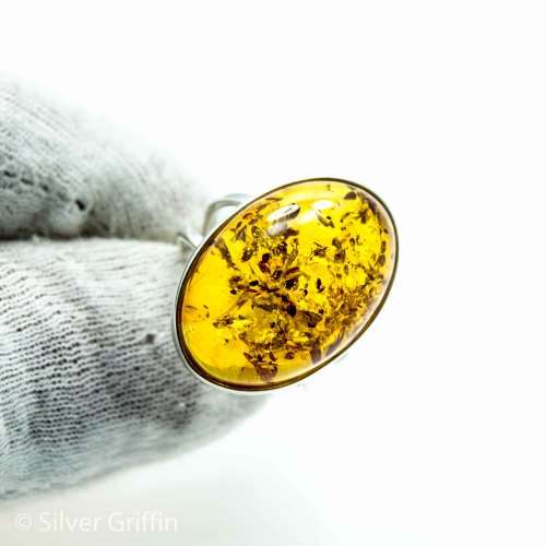 HUGE NATURAL BALTIC AMBER 925 SILVER RING IMPORTED FROM POLAND