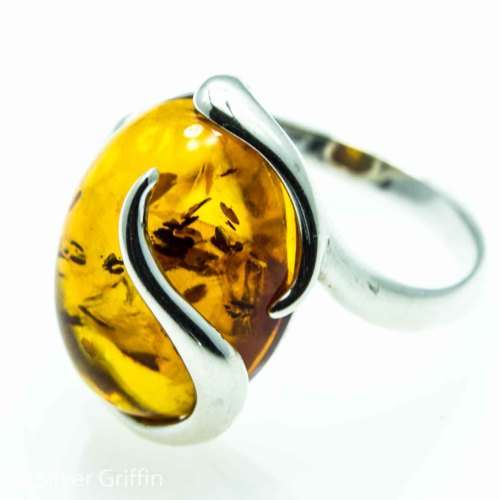 BALTIC AMBER "LIQUID GOLD" 925 SILVER RING IMPORTED FROM EUROPE