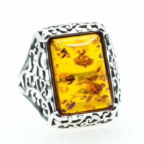 "LIQUID GOLD" BALTIC AMBER 925 SILVER RING IMPORTED FROM EUROPE