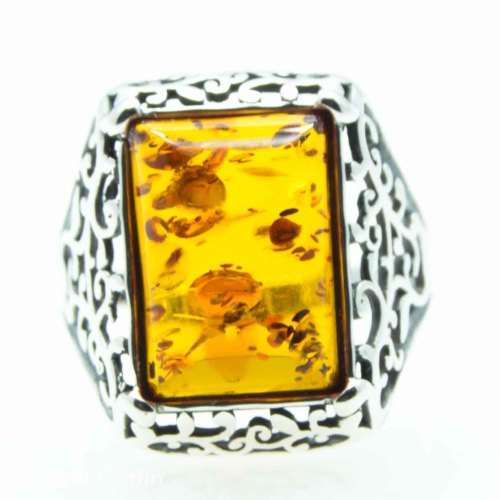 "LIQUID GOLD" BALTIC AMBER 925 SILVER RING IMPORTED FROM EUROPE