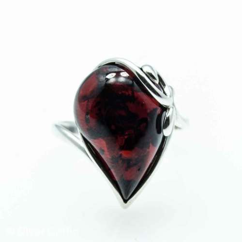 DARK COGNAC BALTIC AMBER 925 SILVER RING IMPORTED FROM POLAND
