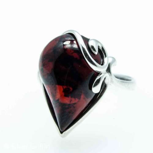 DARK COGNAC BALTIC AMBER 925 SILVER RING IMPORTED FROM POLAND