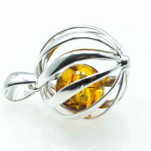 POLISH BALTIC AMBER 925 SILVER BALL PENDANT