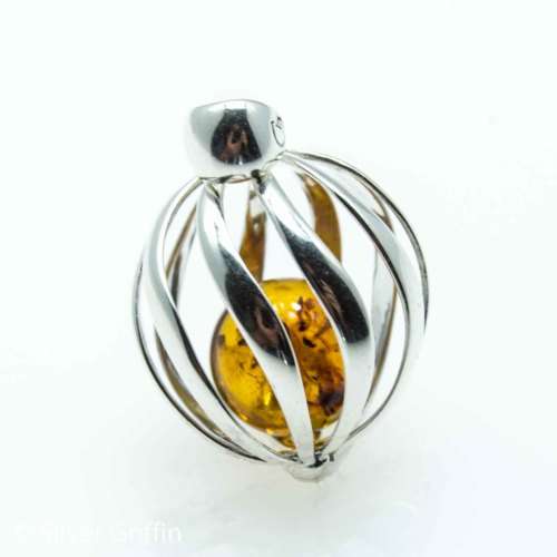 POLISH BALTIC AMBER 925 SILVER BALL PENDANT