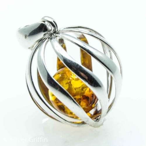 POLISH BALTIC AMBER 925 SILVER BALL PENDANT