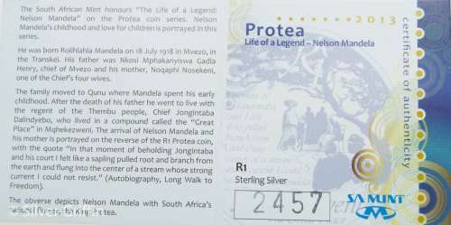 Protea Life of a Legend-Nelson Mandela  R1 SILVER 925 Proof includes certificate