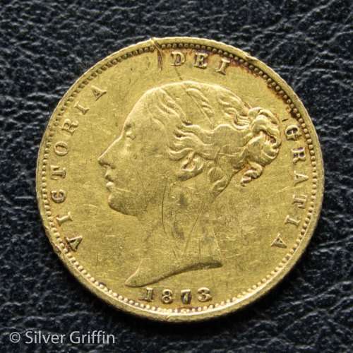 1873  22ct Gold half Sovereign Victoria Young Head Shield