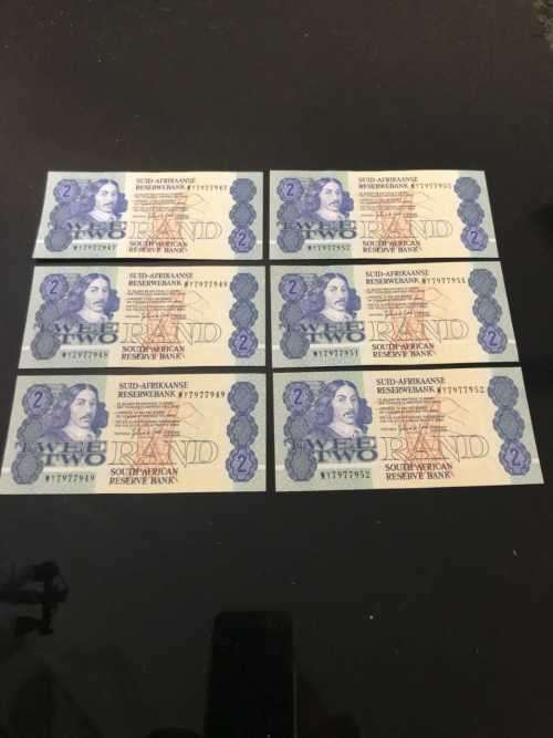 SA RESERVE BANK NOTES TWO RAND. GPC DE KOCK.CONSECUTIVE