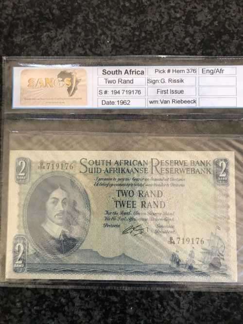 S.AFRICA TWO RAND FIRST ISSUE (AU50) GRADED BY SANGS