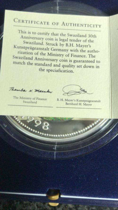 5 Oz 999 SILVER COIN .SWAZILAND WILDLIFE .LEGAL TENDER. LIMITED MINTAGE 0F 500ps